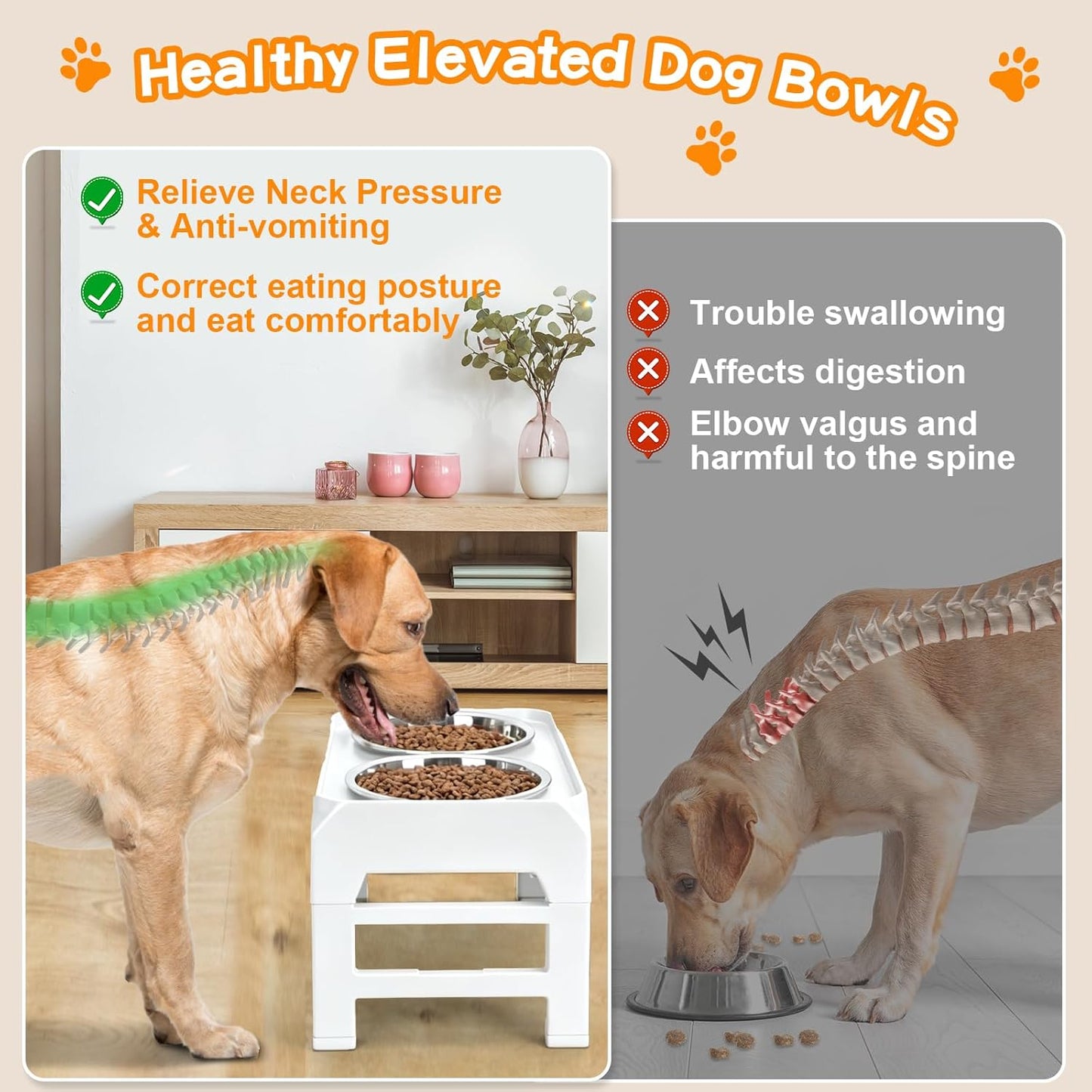 COMESOON Elevated Dog Bowls, 4 Height Adjustable Raised Bowl Stand with 2 Thick 50oz Stainless Steel Food Bowls Non-Slip Feeder Adjusts to 3.7'', 9.2'', 10.75'', 12.36'' Black, (DB-W01)