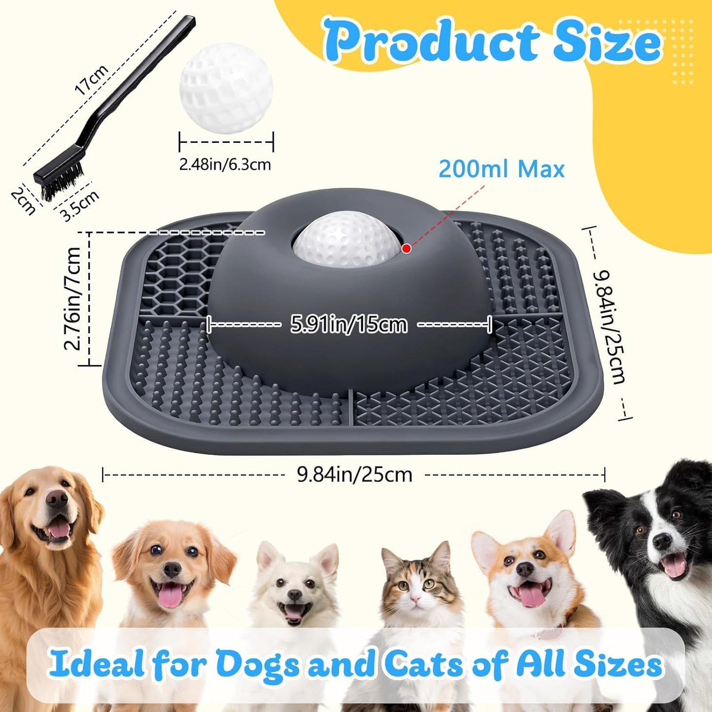 Slow Feeder Dog Bowls & Lick Mat for Liquid and Thick Treat, Anti-Slip Dog Lick Bowl with Interactive Rolling Ball, 5/6 Cup Pup Licking Toy for Large Medium Small Dogs and Cats Blue