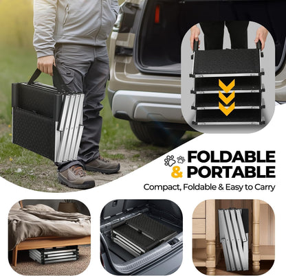 Auto Dynasty Dog Stairs for Car - 4 Steps Wide 31.4in High 25in Foldable Dog Ramp for Car Non-Slip Surface Support up to 150lbs - Suitable for SUV,Truck, Sofas, Bed/Couch