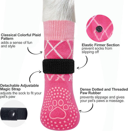 BEAUTYZOO 6PCS Dog Socks to Prevent Licking Paws, Anti Slip Dog Shoes for Hot Pavement Hardwood Floors, Traction Control Toe Grips Boots & Paw Protectors for Small Medium Large Senior Dogs, Grey S