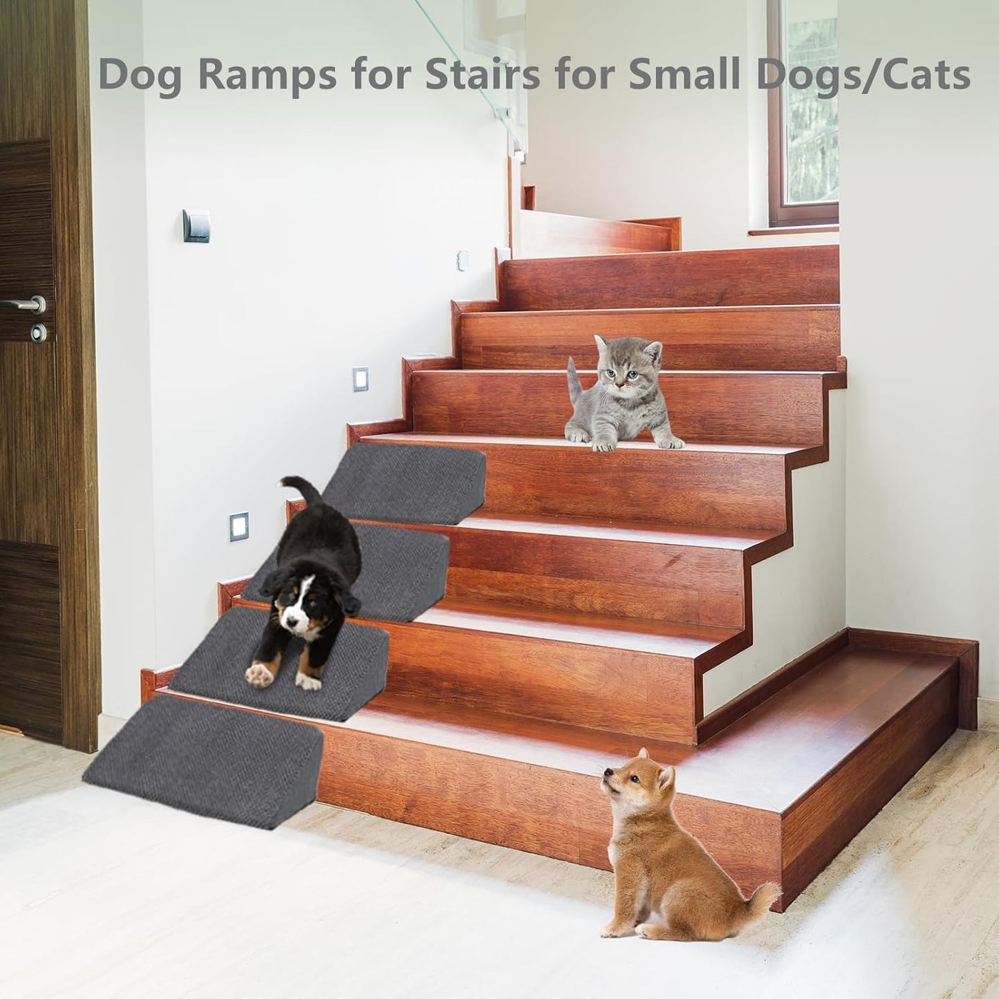 Dog Stairs for High Beds 30-36 inches Tall, 6-Step Dog Steps for Bed 32-36 inches for Small Large Dogs, Doggie Ramp for Bed, 30D Foam Pet Stairs for Old Dogs/Cats, Free-Installation, Grey