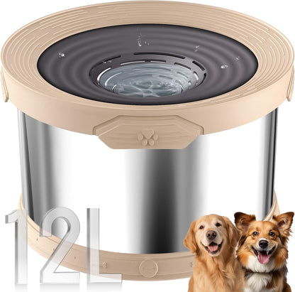 UPSKY Dog Water Bowl No Spill 10L Stainless Steel, 2.6 Gallon Large Capacity Spill-Proof Dog Bowls, Non-Slip Slow Drinking Anti-Splash Bowl for Large Messy Drinkers, No Mess Indoor/Outdoor Use, Gray