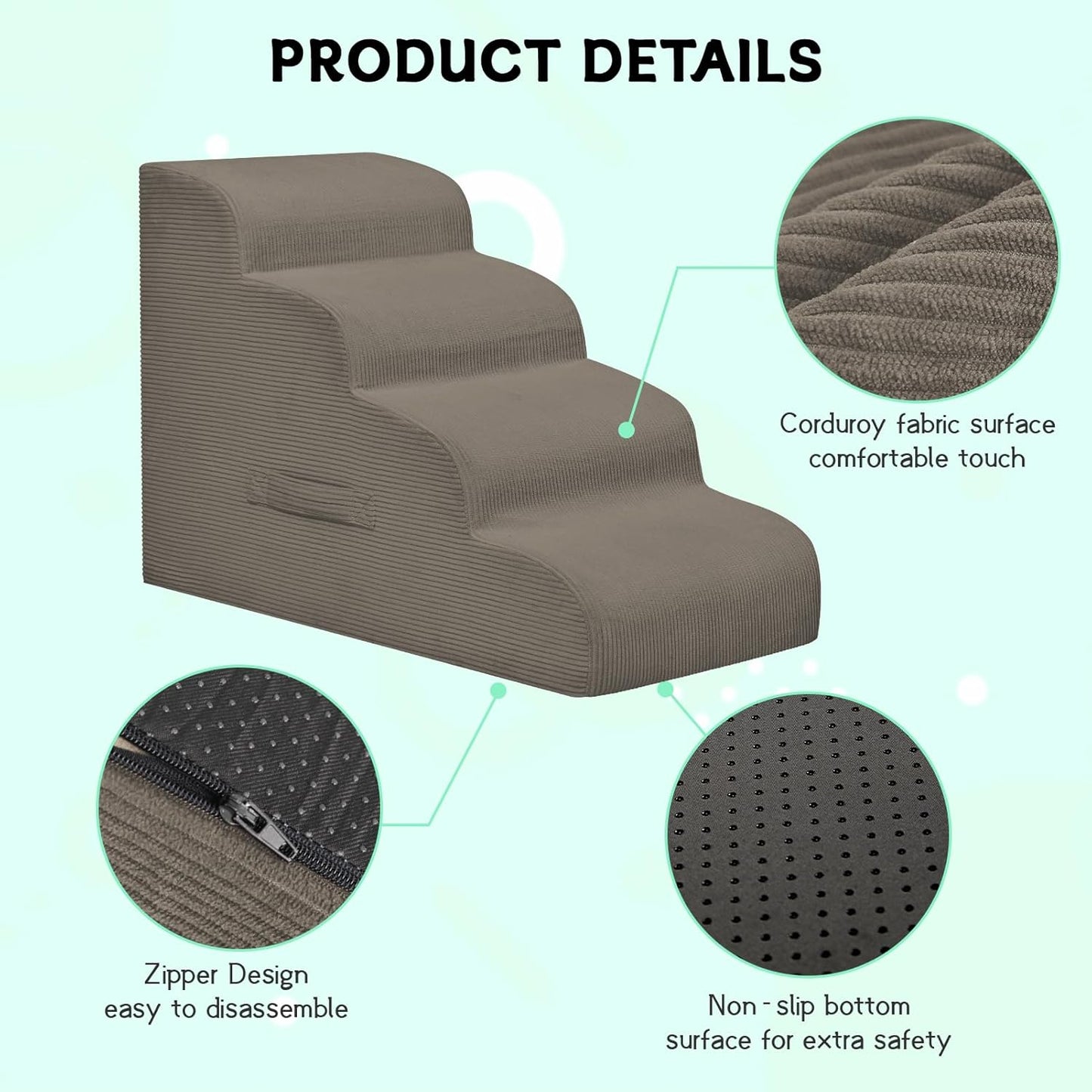 Mesa Lemon Dog Stairs & Steps for High Beds, 3 Steps High Density Foam Waterproof Dog Ramp for Small Dogs and Cats, Pet Stairs with Removable Washable Cover for Bed, Couch, Sofa and Car (H:16")