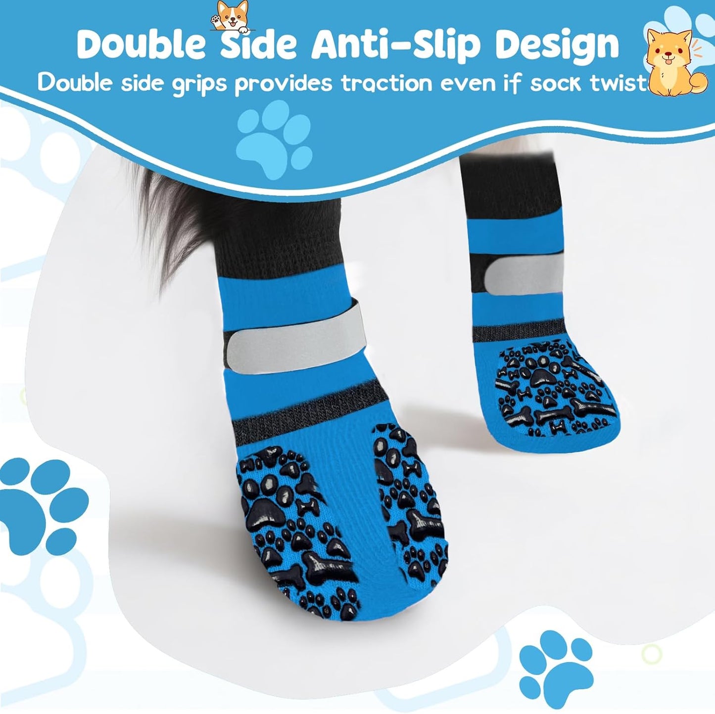 HeavenEye Anti Slip Dog Socks, Dog Paw Protectors Maximum Grip Prevent Licking Paws Slipping, Paw Protector for Hot & Cold Pavement Shoes Boots for Small Medium Large Senior Dogs(White Bone,L)