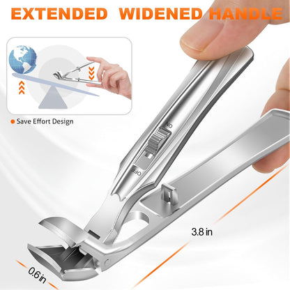 Toenail Clippers for Seniors Thick Toenails, Upgrade Angled Head Large Toe Nail Clippers for Men with Wide Jaw Opening, Sharp Heavy Duty Fingernail Clipper Cutter with Catcher Long Handle -Black