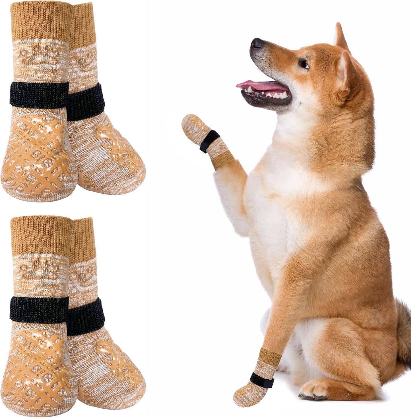 BEAUTYZOO Dog Socks to Prevent Licking Paws -Dog Shoes for Hot Pavement & Hardwood Floors Anti Slip, Traction Control Boots & Paw Protectors with Double Side Grips for Small Medium Large Senior Dogs