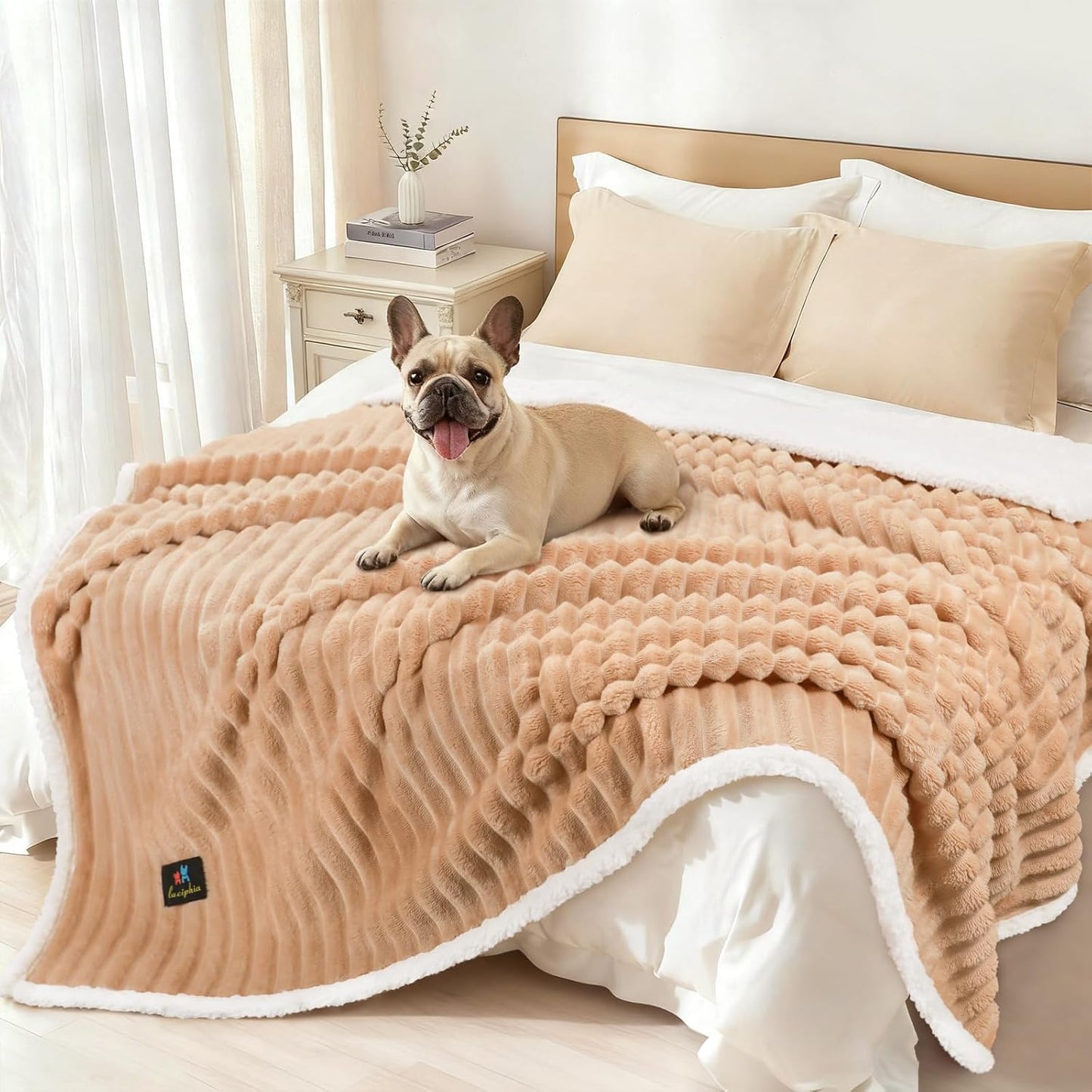 Luciphia Waterproof Dog Blanket for Large Dogs Ultra-Soft Calming Cut Pile Flannel Throw Durable & Warm Furniture Protection for Couch Bed Pet Blanket Machine Washable Stone Gray,L(65''x57'')