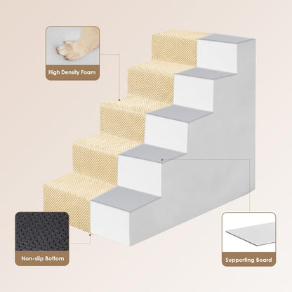 EHEYCIGA Dog Stairs for High Bed 22.5" H, 5-Step Dog Steps for Bed, Pet Steps for Small Dogs and Cats, Non-Slip Balanced Pet Ramp Indoor, Grey