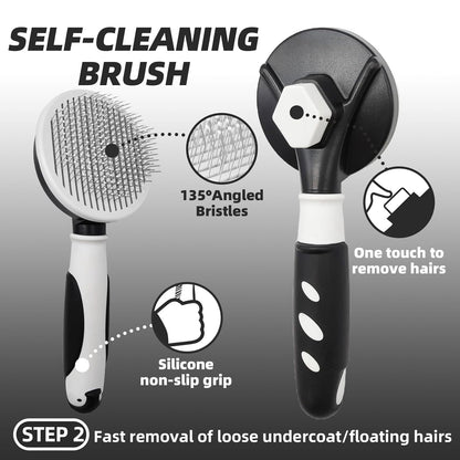 Dog Brush for Shedding,7 PCS Pet Grooming Brush Kit to De-fur & Hair Slicker Deshedding Brushes with Undercoat Rake Comb Bath Brush&Nail Clipper for Grooming Short Long Haired Dogs Cats Blue