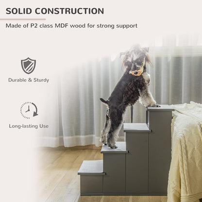 PawHut Pet Stairs, Small Pet Steps with Cushioned Removable Covering for Dogs and Cats Up to 22 Lbs., Natural