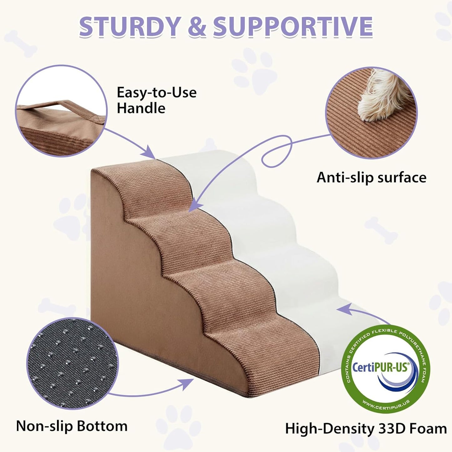 LEXTRO Dog Stairs for Small Dogs, 2-Steps Dog Ramp for Couch, Pet Stairs with Highly Supportive Foam and Non-Slip Bottom, Pet Steps for Cat & Doggie (High 11.8 Inch)