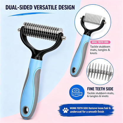 Vivanchor Pet Pro, Dual-Sided Pet Dematting Comb for Dogs & Cats, Grooming Comb for Dogs, Pet Deshedding Brush, Brush Micro Scratching For Removing Loose Hair, Mats, Tangles & Undercoat (Blue)
