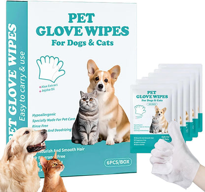 Dog Glove Wipes for Paws, Butt, Ears & Eyes - Pet Cleaning Wipes After Walk, Potty & Grooming | Extra Large Thick Rinse-Free for Dogs & Cats | Hypoallergenic Fragrance-Free for On-the-Go & Camping