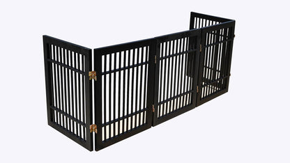 Urnporium Freestanding Wooden Dog Gate for Doorways – Foldable Acacia Wood Pet Gate, No Drill Portable Indoor/Outdoor Puppy Fence Barrier (White Pet Gate, 3 Panel 24" Tall)