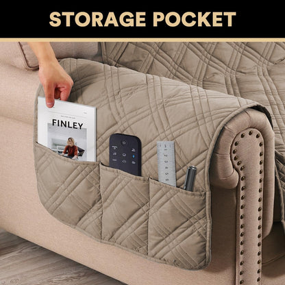 PrinceDeco 100% Waterproof Couch Cover for 3 Cushion Couch Sofa Pet Friendly Non-Slip Couch Cover for Dogs Washable Water Resistant Furniture Protector with Elastic Straps(Sofa 68", French Oak)