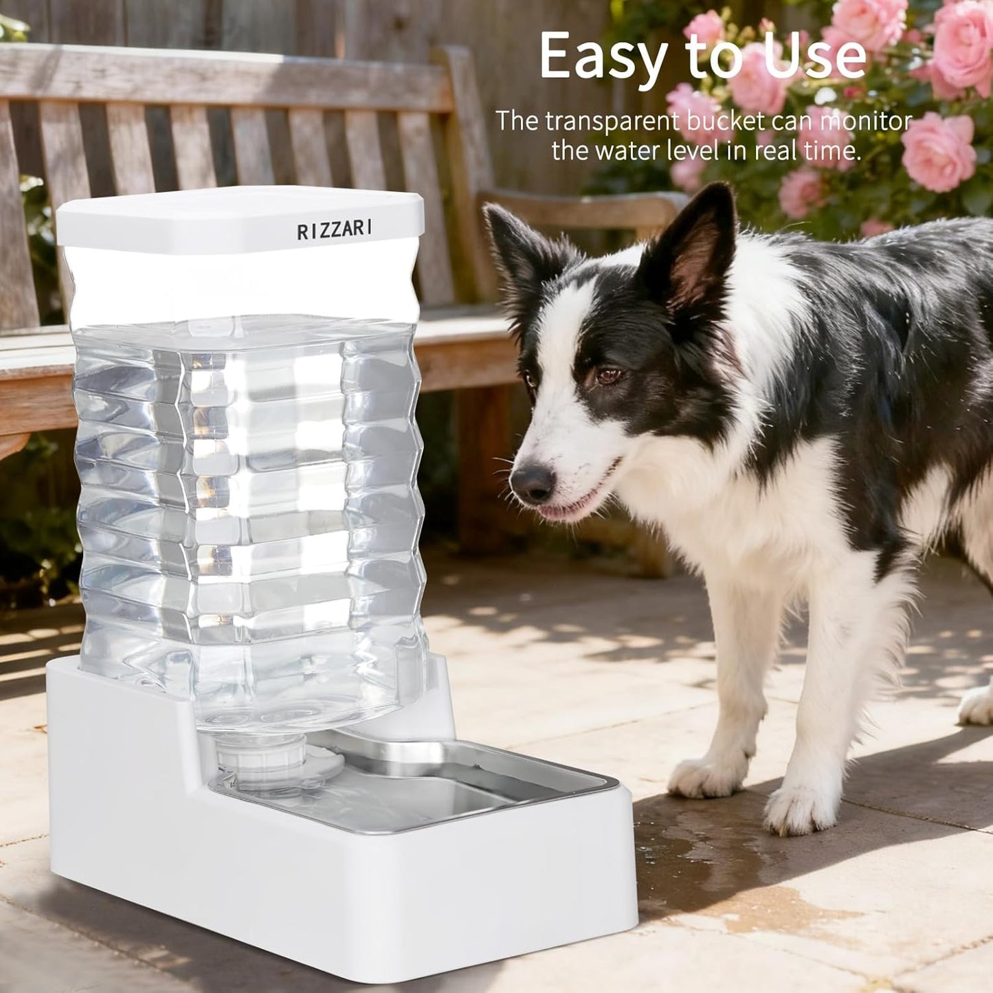 RIZZARI 10L Stainless Steel Dog Water Dispenser – Large Capacity Gravity Auto-Refill Waterer with Anti-Tip Design for Large Dogs, Ideal for Living Rooms, Offices & Indoor Pet Spaces