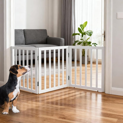 ZJSF Freestanding Indoor Dog Gate for House Foldable Wood Brown Puppy Gate for Doorways Pet Gate for Stairs Extra Wide Pet Fence 24" Height 2 Panels
