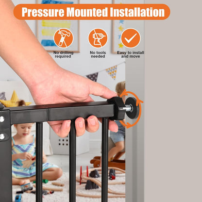 keny 29"-42.5" Baby Gate for Stairs, Auto Close Safety Dog Gate, Pressure Mounted Easy Walk Through Pet Gate for Doorways, Durable Stair Gate, 30" Tall, White