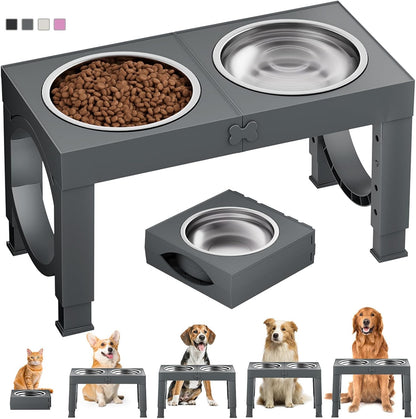 XIAZ Elevated Dog Bowls Large Breed Raised Dogs Bowl Stand Large/Medium Sized Dog Slow Feeder Dogs Bowls Food Water Stands 5 Heights Adjustable 9/11/12/14in Pet Feeder Dish Station