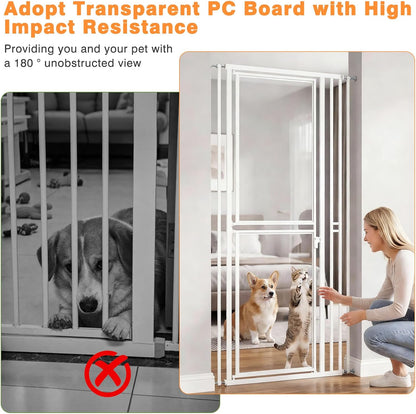 78.7" Extra Tall Transparent Cat Gate for Doorway, PC Board Clear Pet Gate with 27”-37” Adjustable Width, Pressure Mounted Dog Gate with Auto Locking, for Stairs/Kitchen/Hallways, No Drilling