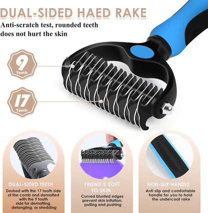 Large Dog Slicker Brush for Goldendoodles, Poodles - 3 in 1 Grooming Kit with Undercoat Rake, Comb - Extra Long Pins for Dematting Great Pyrenees, Thick Coats, Shedding, Detangling, Natural