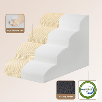 EHEYCIGA Curved Dog Stairs Ramp for High Beds 19.7" H, 4-Step Dog Steps for Small Dogs and Cats, Pet Stairs for High Bed Climbing, Non-Slip Balanced Pet Step Indoor, Grey