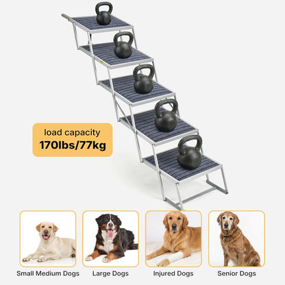 Veehoo Extra Wide Dog Steps for Car SUV Truck Foldable, 4 Steps Portable Aluminum Dog Stairs for Injured Senior Large Dogs 20" Wide, Heavy Duty Pet Ramp Ladder with Non Slip Surface, up to 170lbs