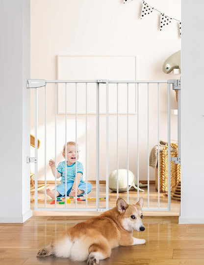 Babelio 29.7-46.5" No Bottom Bar Baby/Dog Gate for Stairs, House and Doorways, Auto Close Safety Pet Gates with Large Walk Thru Door, Hardware Mount, Black