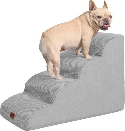 EHEYCIGA Curved Dog Stairs Ramp for High Beds 19.7" H, 4-Step Dog Steps for Small Dogs and Cats, Pet Stairs for High Bed Climbing, Non-Slip Balanced Pet Step Indoor, Grey