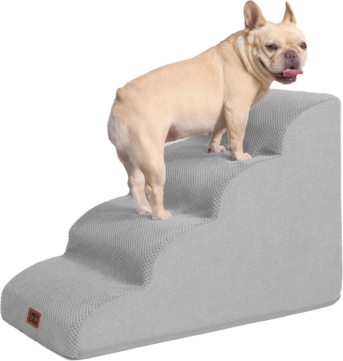 EHEYCIGA Curved Dog Stairs Ramp for High Beds 19.7" H, 4-Step Dog Steps for Small Dogs and Cats, Pet Stairs for High Bed Climbing, Non-Slip Balanced Pet Step Indoor, Grey