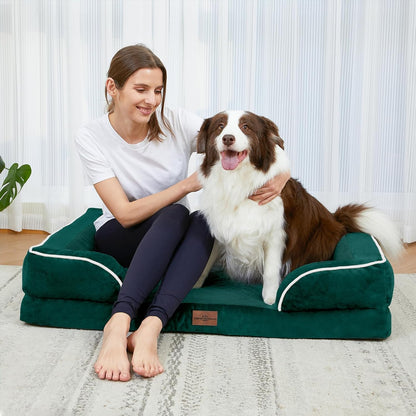 Comfort Expression Orthopedic Dog Bed for Extra Large Dogs 42x30 Inch, Waterproof Egg Crate Foam XL Pet Bed with Removable Bolsters, Dog Couch with Washable Cover & Non-Slip Bottom, Grey - Colors A