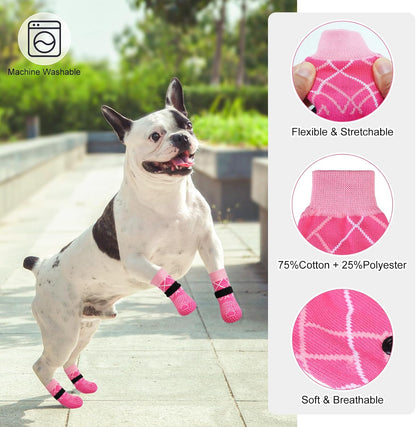 BEAUTYZOO 6PCS Dog Socks to Prevent Licking Paws, Anti Slip Dog Shoes for Hot Pavement Hardwood Floors, Traction Control Toe Grips Boots & Paw Protectors for Small Medium Large Senior Dogs, Grey S