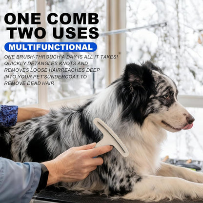 2-in-1 Dog Grooming&Undercoat Rake Comb Double-Row Flexible Dog Dematting Rake with Stainless Steel Deshedding Comb Pet Grooming Tool for Dogs and Cats Gentle Remove Loose Hair Knots Tangles