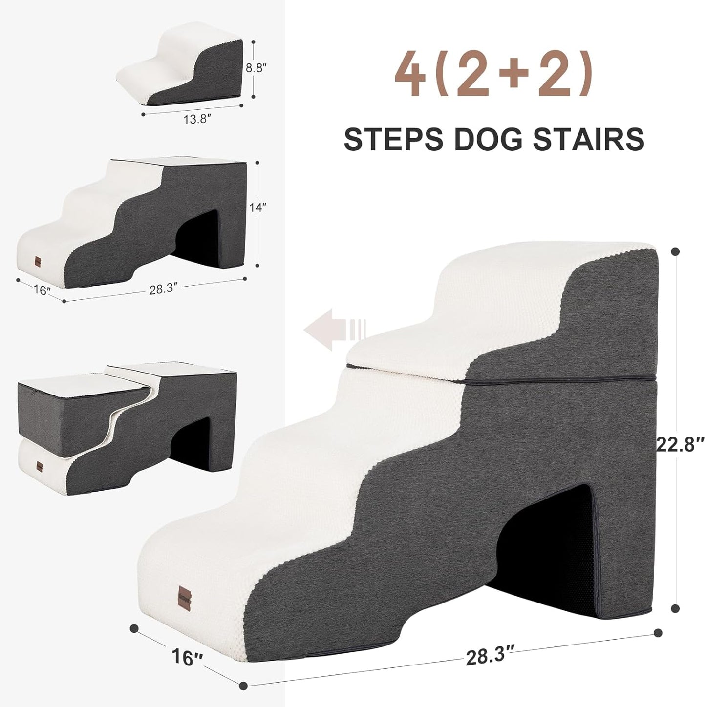 Garnpet Dog Stairs for High Beds, 4-Step Dog Steps for Small Dogs and Cats, Foldable Pet Stairs for High Bed Climbing, Non-Slip Balanced Pet Step Indoor, Dark Grey