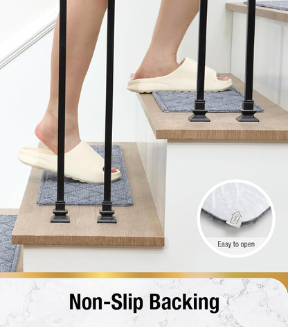 HITSLAM Stair Treads for Wooden Steps, 15 Pack 8 x 30 Inch Peel and Stick Carpet Stair Treads Non-Slip Indoor, Safe for Kids and Dogs, Stair Runners with Self-Adhesive Backing, Easy to Install, Brown