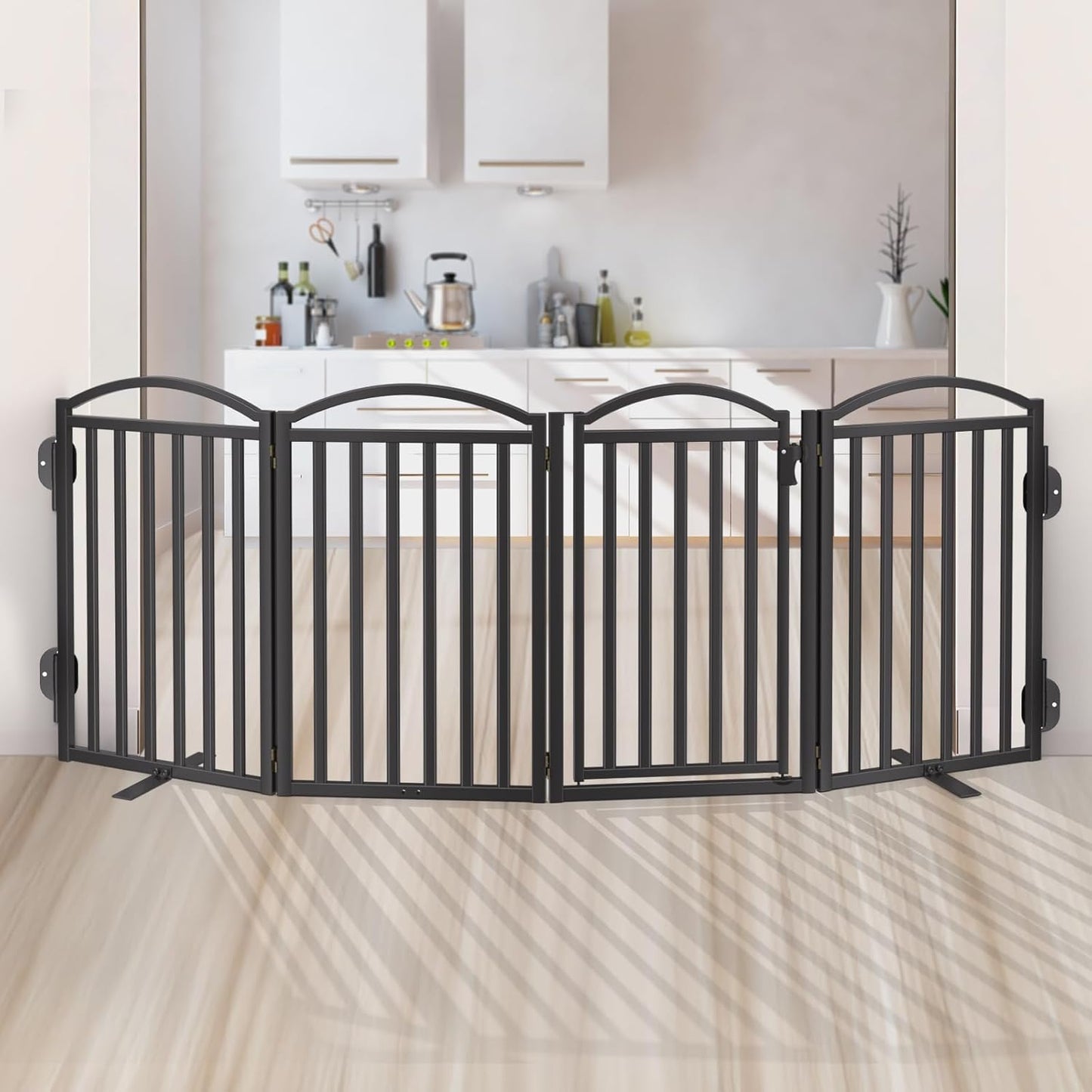 Malier Metal Freestanding Dog Gate, 32'' Height Outdoor Indoor Dog Fences, Extra Wide Foldable Puppy Gate for Stairs (Black, 【2 Panels】 40''W × 32''H)
