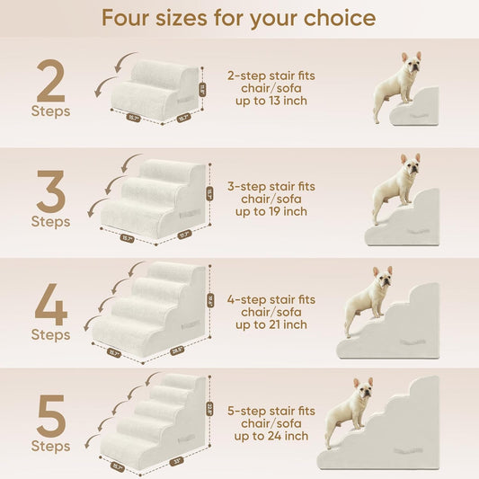PAWSCRAT Pet Stairs for Dogs 4-Step, 19.6" H Pet Stairs for High Bed, Couch Sofa & Chair, 30D Material Soft Foam Dog Steps with Non-Slip Bottom Surface Removable Washable Cover, Grey