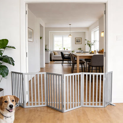 Dog Gate Indoor, Freestanding Dog Fence for The House, Doorways, Hallways,or Stairs,Pet Gate Foldable Wooden,Expandable 24" Height 3 Panels,White