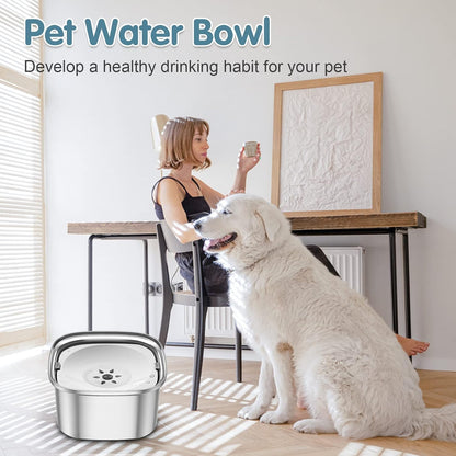 UPSKY 3L Dog Water Bowl 101oz Stainless Steel No Spill Large Capacity Dog Food Water Bowl Slow Water Feeder, Spill Proof Pet Water Dispenser Vehicle Carried Travel Water Bowl
