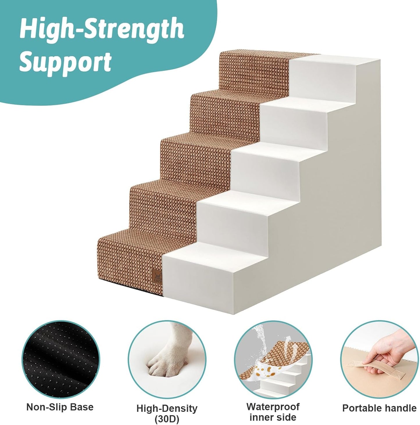 COZY KISS Dog Stairs for Small Dogs, 4 Tier Wider Pet Stairs for Couch and Beds, 17.7" H Non-Slip Dog Steps for Old Cats, Puppy, Small Medium Dogs, 17.7x23.6x17.7 inch, Beige