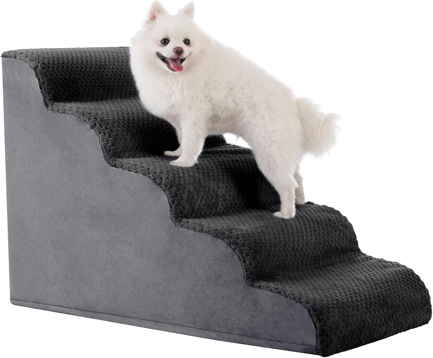 Dog Stairs Ramp, Curved 3-Step Dog Steps for Small Dogs and Cats, Pet Stairs for High Beds and Couch with Anti-Slip Washable Cover and Durable High Density Foam, Dark Grey