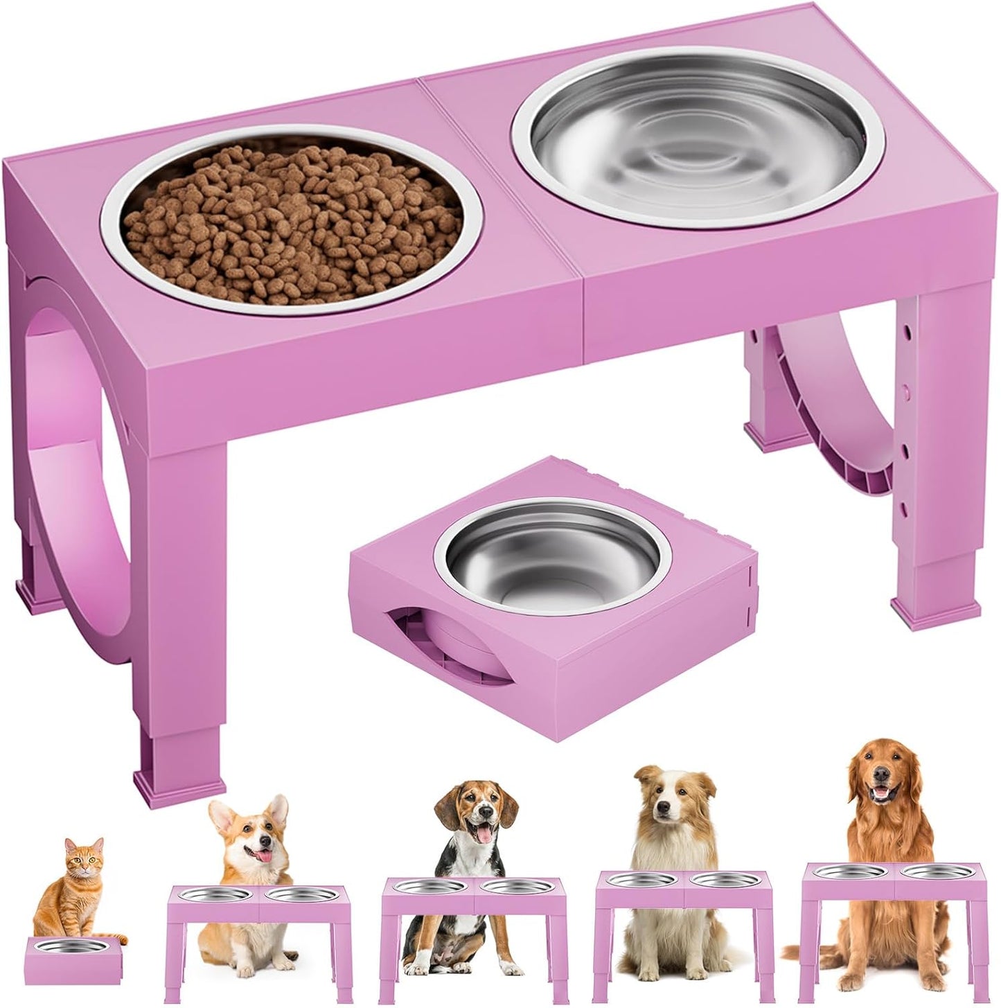 XIAZ Elevated Dog Bowls Large Breed Raised Dogs Bowl Stand Large/Medium Sized Dog Slow Feeder Dogs Bowls Food Water Stands 5 Heights Adjustable 9/11/12/14in Pet Feeder Dish Station