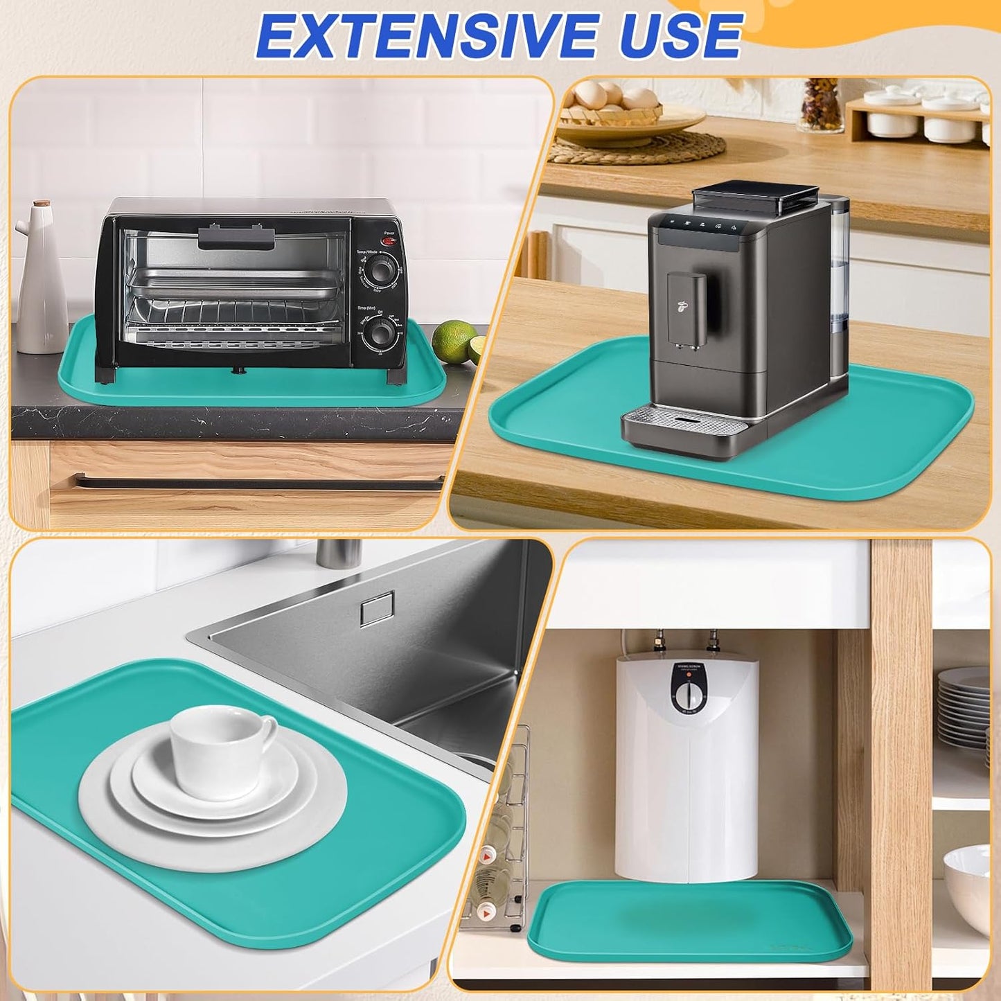 Small Silicone Pet Food Mat with Raised Edge for Food and Water Bowl, Square Dog Feeding Mats, Cat Food Trays for Floor Waterproof, Rubber Tray for Dogs and Cats, 12 x 12 x 0.7 Light Olive Green