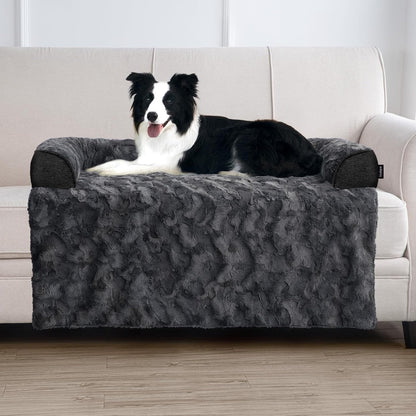 Calming Large Dog Bed for Couch, 41 x 37 inch Removable Couch Cover for Dogs Washable, Non-Slip Fluffy Plush Dog Sofa Mat for Furniture Protector - Grey