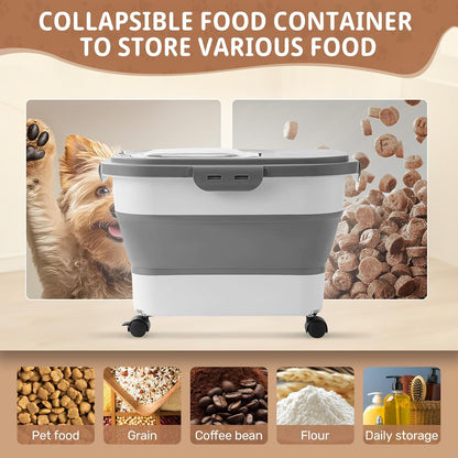 SEWIU 2pack 25 lbs Dog Food Storage Container,Collapsible Dog Food Container with Scoop,Pet/Dog/Cat/Bird Food/Cat litter Storage Containers to Keep Dry,Easy to Move.(Black+white)