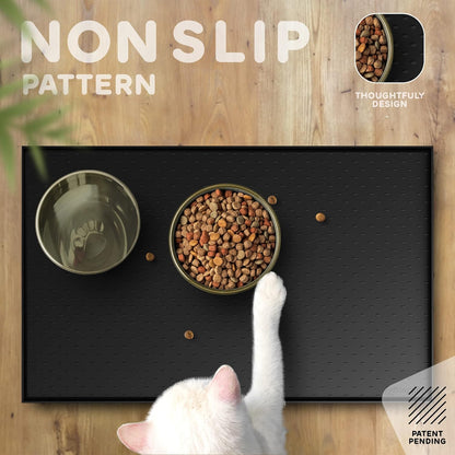 Dog Food Mat - Raised Edges Dogs Mat for Food and Water Prevent Spill, Waterproof Cat Food Mats Protect Floors, Easy Clean Dog Bowl Mats for Food and Water, Silicone Pet Feeding Placemats