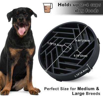 TOBYTO Slow Feeder Dog Bowls Large Medium Breed,Anti-Choking Slow Eating Dog Food Bowl,Non Slip Pet Slower Food Feeding Bowls Large Puzzle Slow Feeder Bloat Stop Maze Dog Dishes,Black