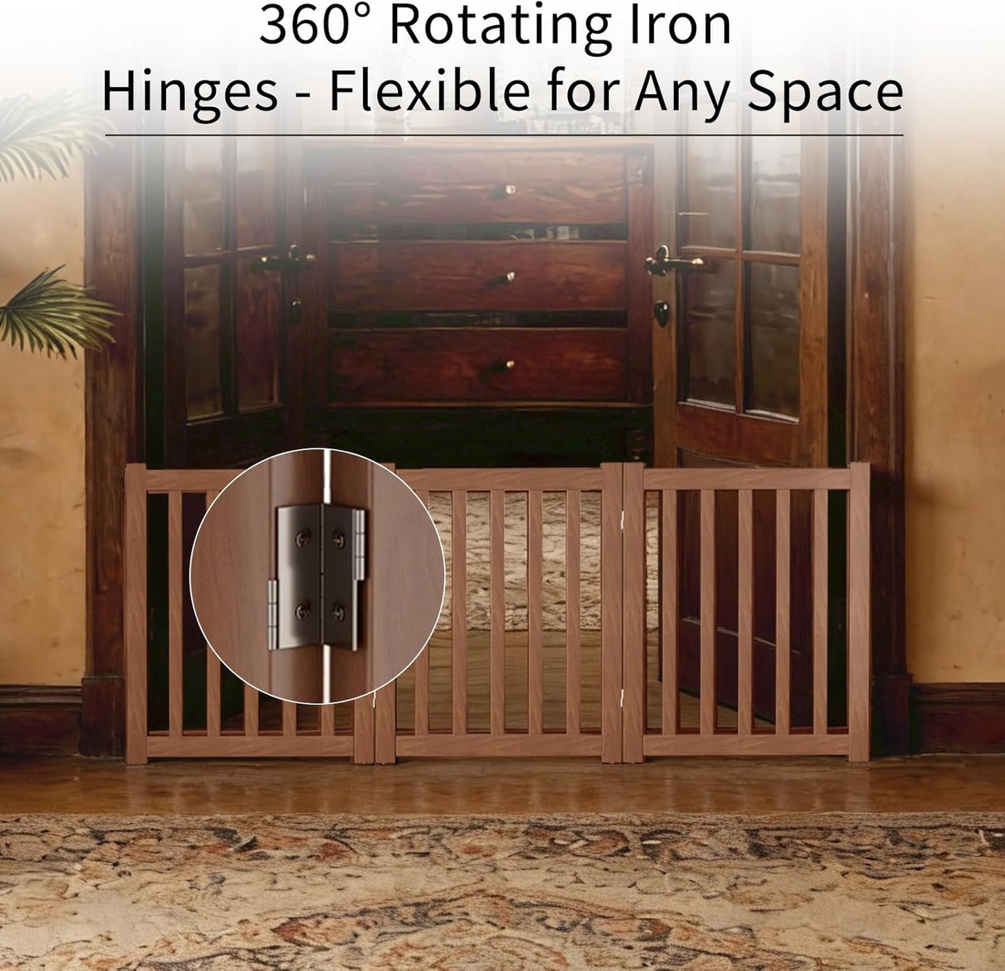 2-Panel Solid Wood Dog Gate - Freestanding Folding Pet Gate for Doorways, Stairs, Indoor, 24" Height, No Installation Needed, Natural Wood