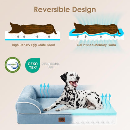 EHEYCIGA Orthopedic Dog Beds for Extra Large Dogs 44x32Inch, Waterproof Memory Foam XL Pet Bed with Sides, Non-Slip and Egg-Crate Foam Big Dog Couch Bed with Washable Removable Cover, Grey