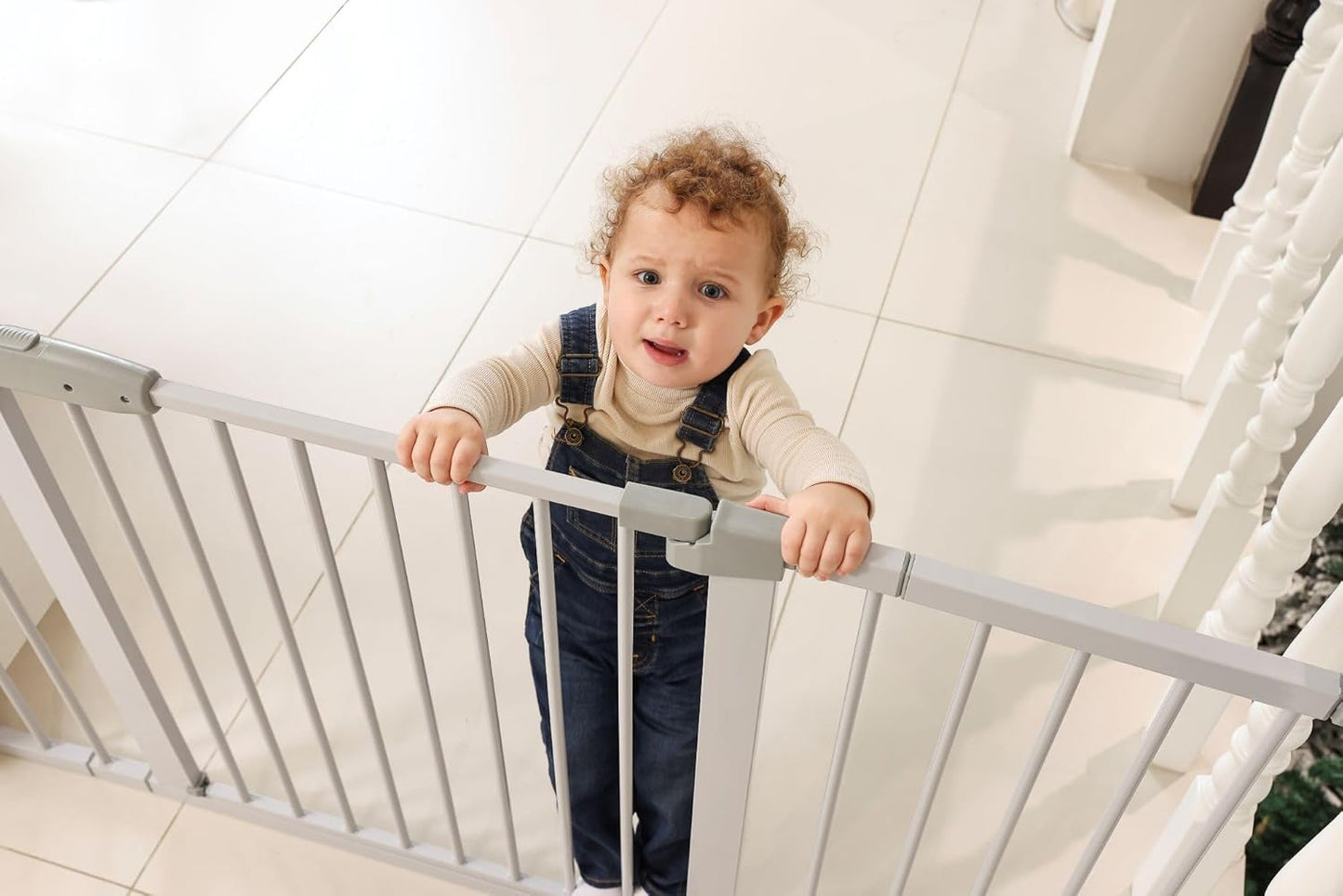 44.72"-46.89" Baby and Pet Safety Gate, 30" Tall Metal Walk-Thru Gate for Doorways & Stairs, Easy One-Hand Open, Dual Lock, Extensions & Wall Mounts Included (Brown, 29"-46" W x 30.5“H)